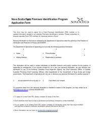 Nova Scotia Premises Identification Program Application Form - Nova Scotia, Canada