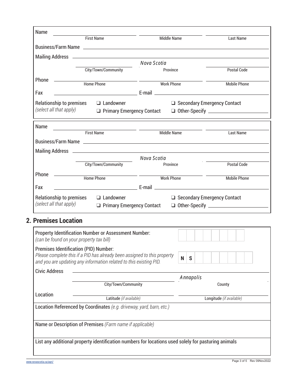 Nova Scotia Premises Identification Program Application Form - Nova Scotia, Canada, Page 3