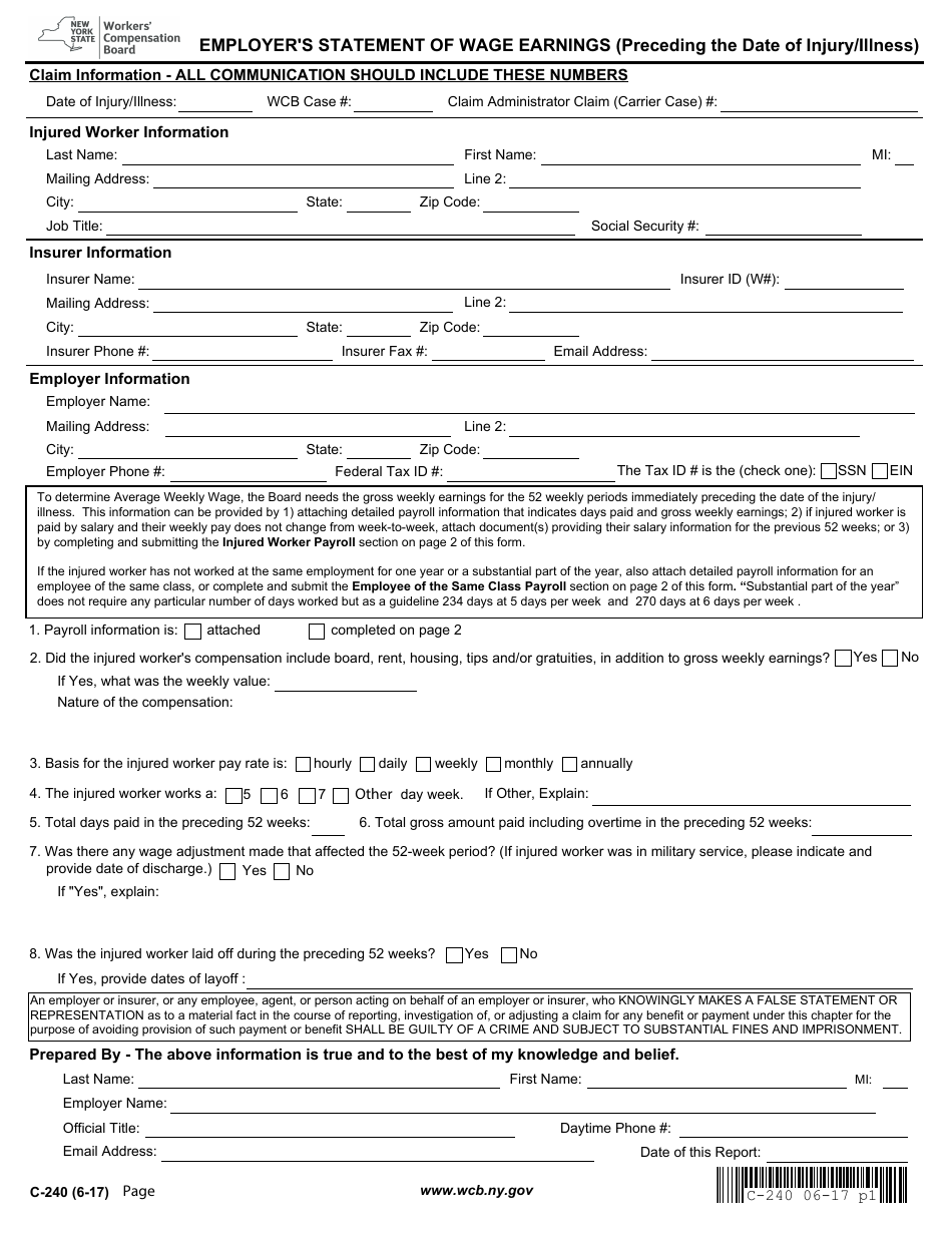 Form C-240 - Fill Out, Sign Online and Download Fillable PDF, New York ...