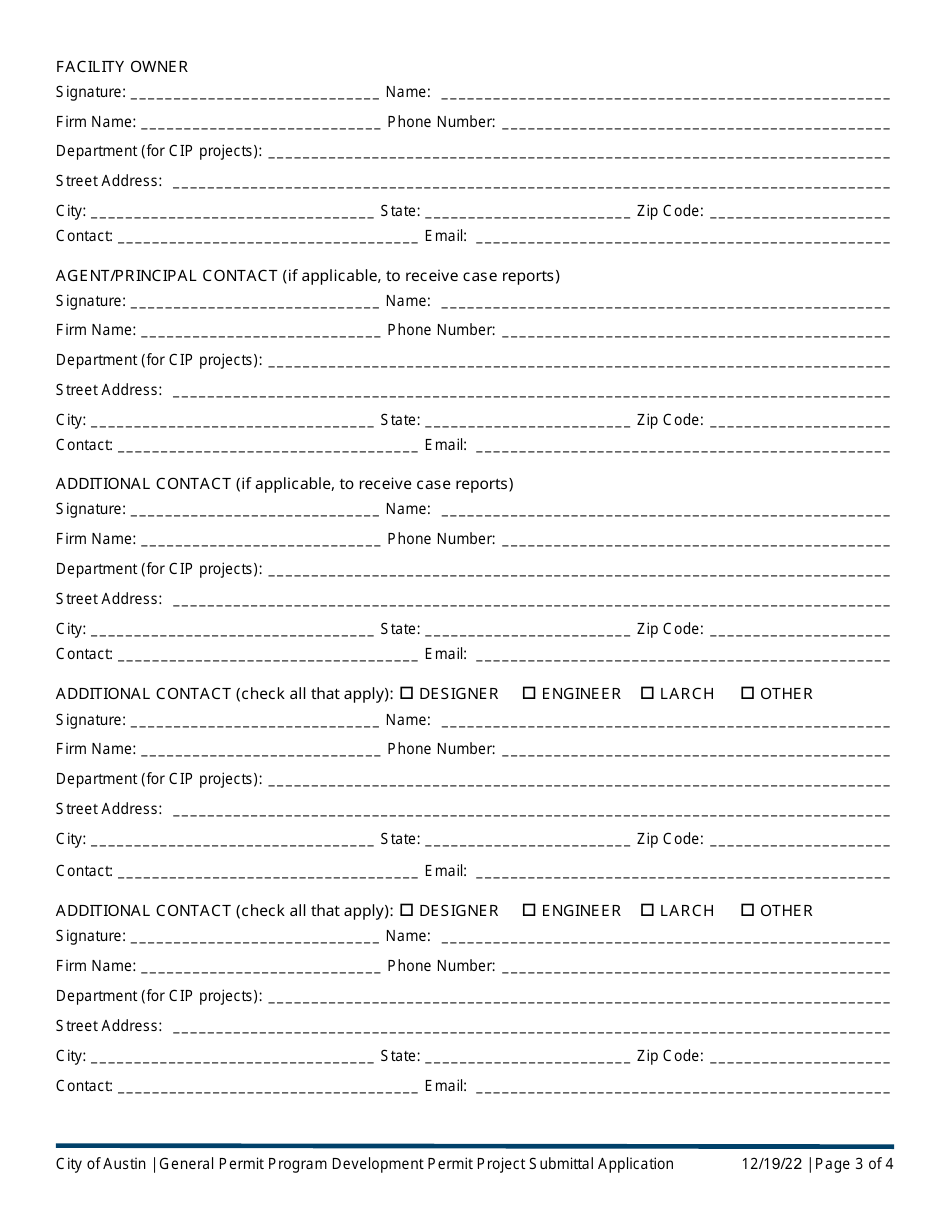 General Permit Program Development Permit Project Submittal Application - City of Austin, Texas, Page 3