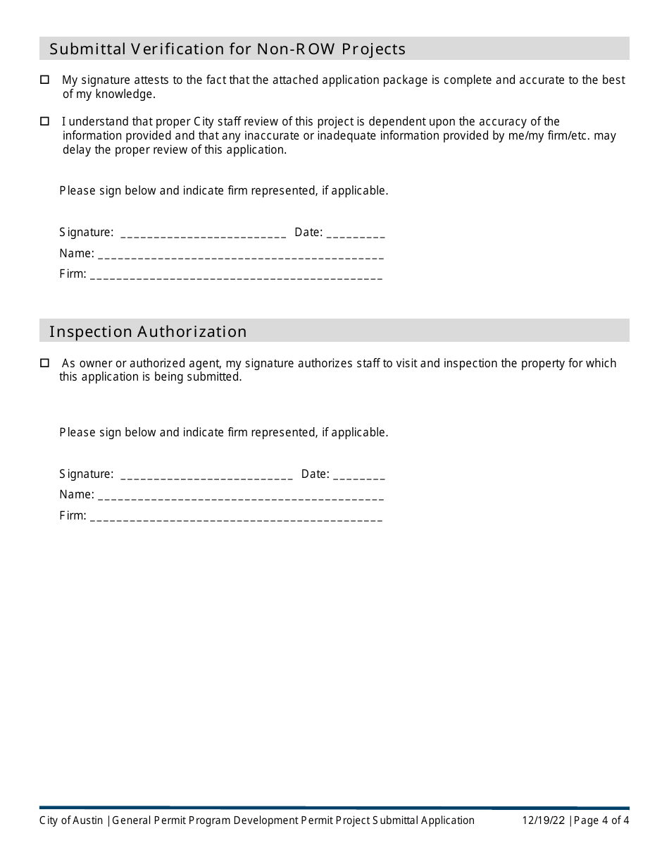 General Permit Program Development Permit Project Submittal Application - City of Austin, Texas, Page 4