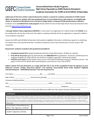 Document preview: High School Equivalency (Hse) Diploma Recipients Academic Evaluation for Hope and Zell Miller Scholarships - Unaccredited Home Study Programs - Georgia (United States)
