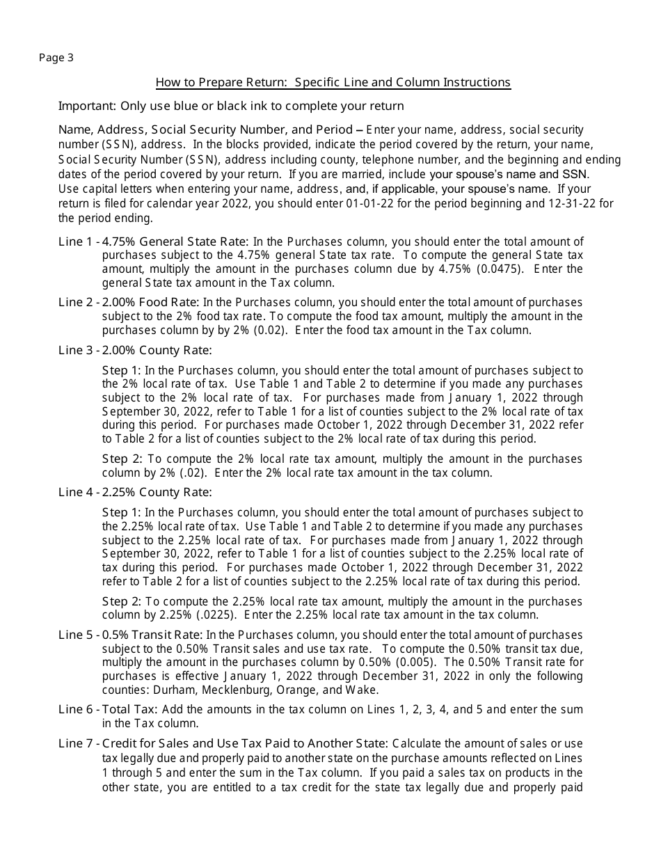 Instructions for Form E-554 Consumer Use Tax Return - North Carolina, Page 3