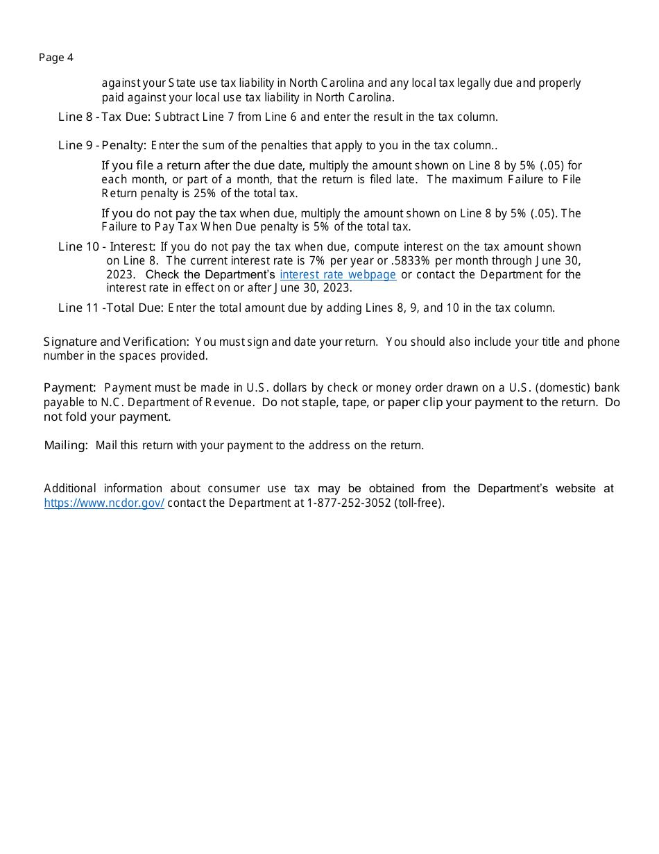 Instructions for Form E-554 Consumer Use Tax Return - North Carolina, Page 4