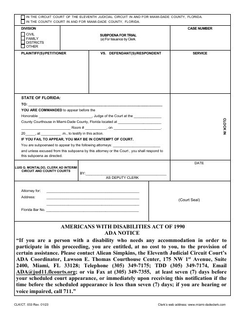 Form CLK/CT.033  Printable Pdf