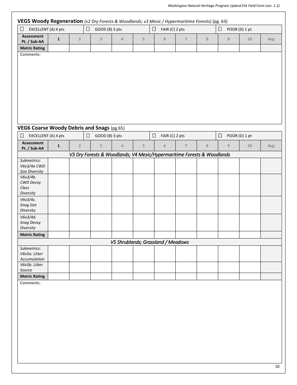 Washington Upland Eia Field Form - Washington Natural Heritage Program ...