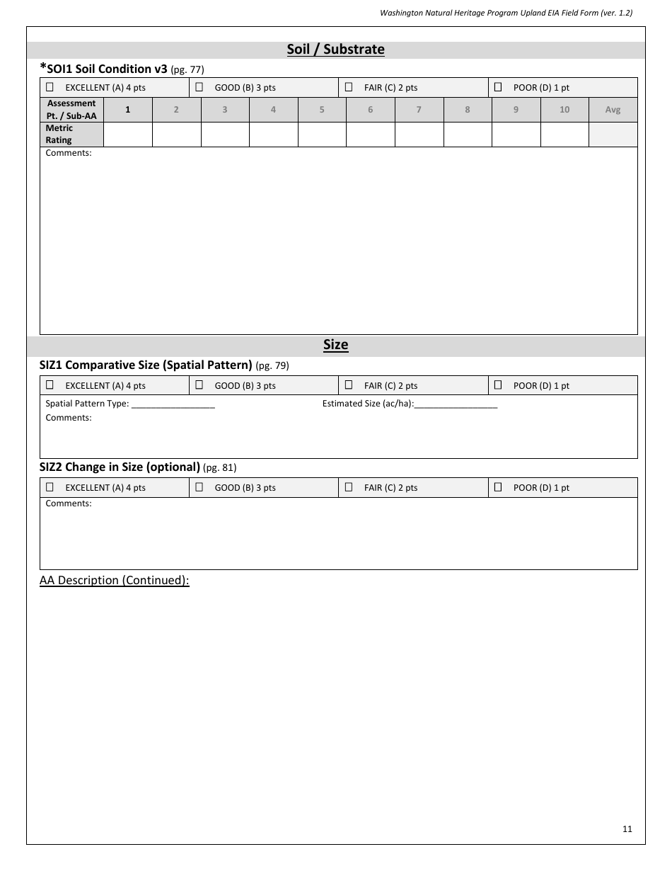 Upland Eia Field Form - Washington Natural Heritage Program - Washington, Page 11