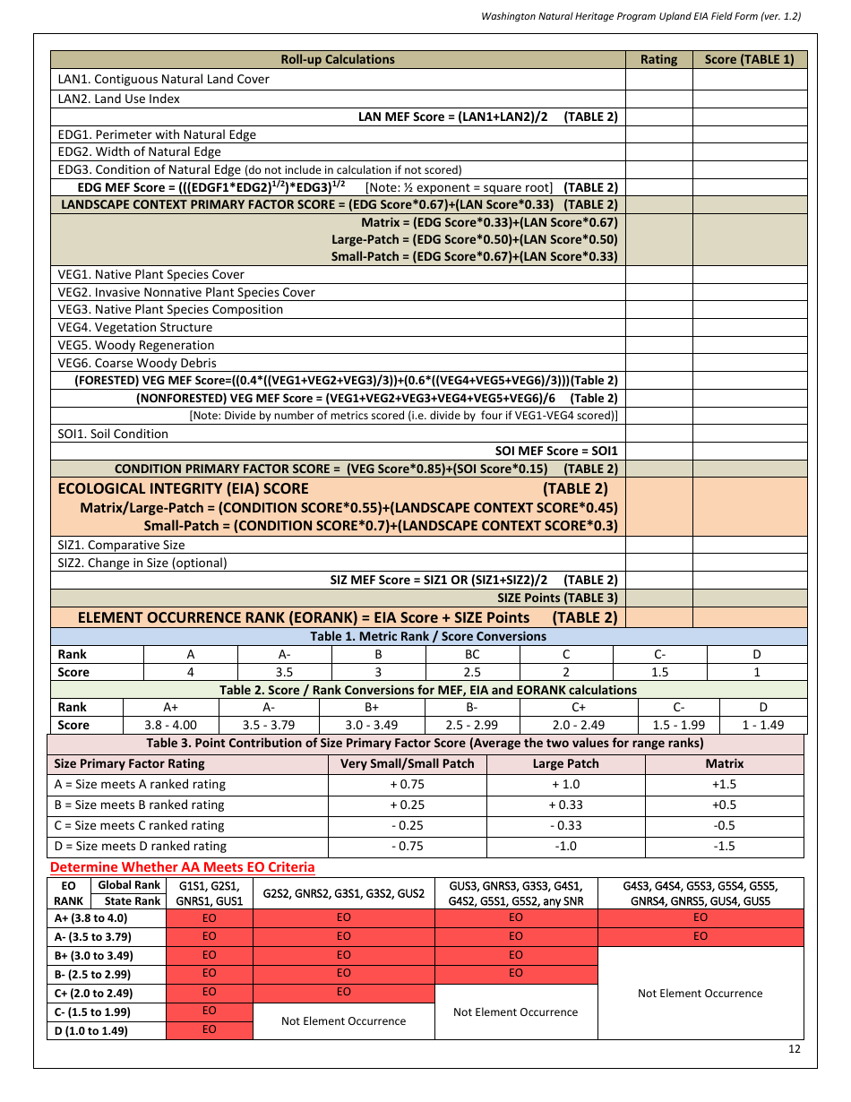 Upland Eia Field Form - Washington Natural Heritage Program - Washington, Page 12