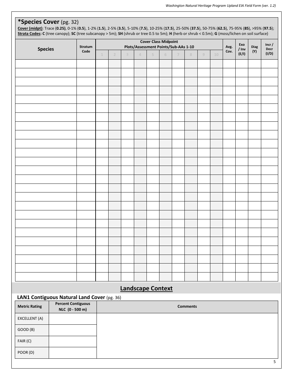 Upland Eia Field Form - Washington Natural Heritage Program - Washington, Page 5