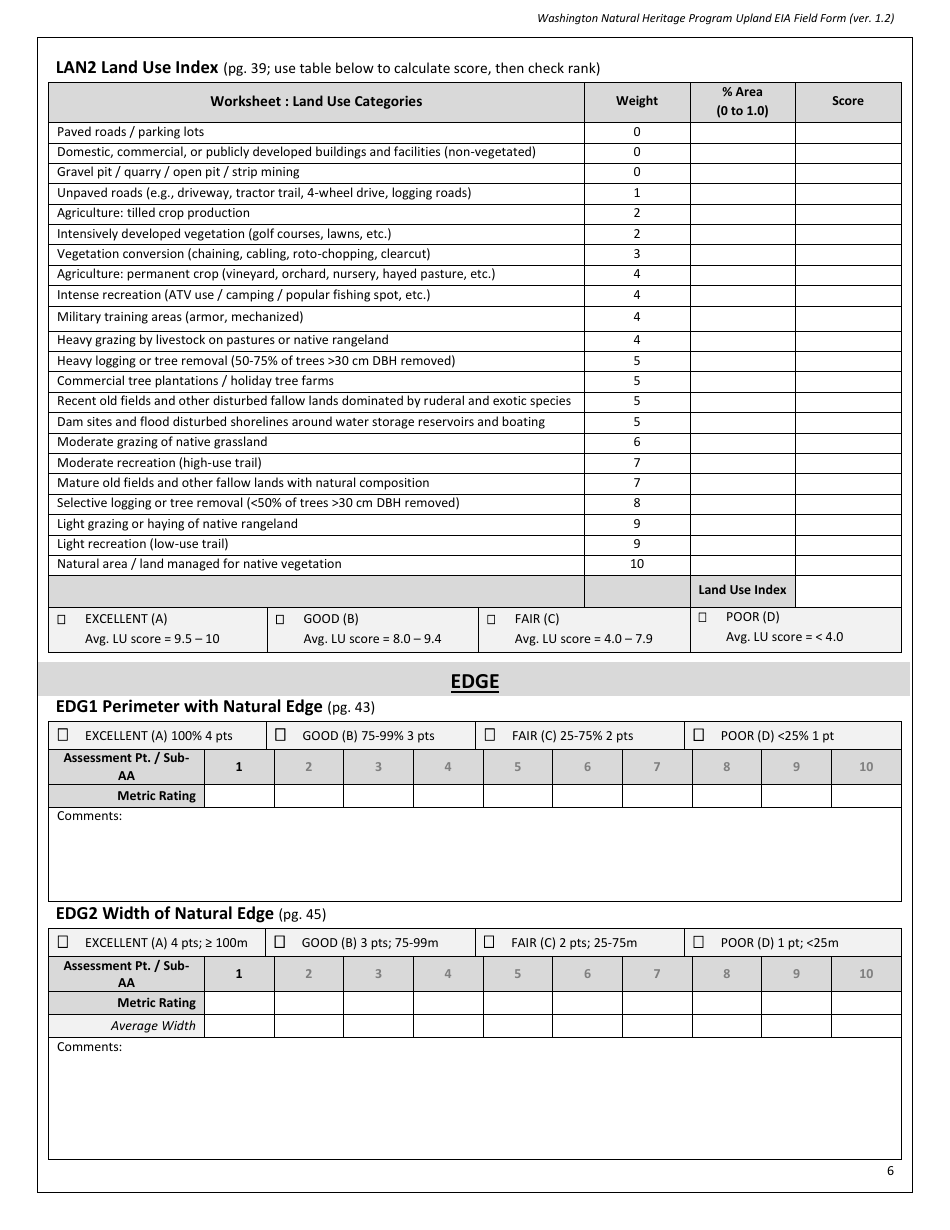 Upland Eia Field Form - Washington Natural Heritage Program - Washington, Page 6
