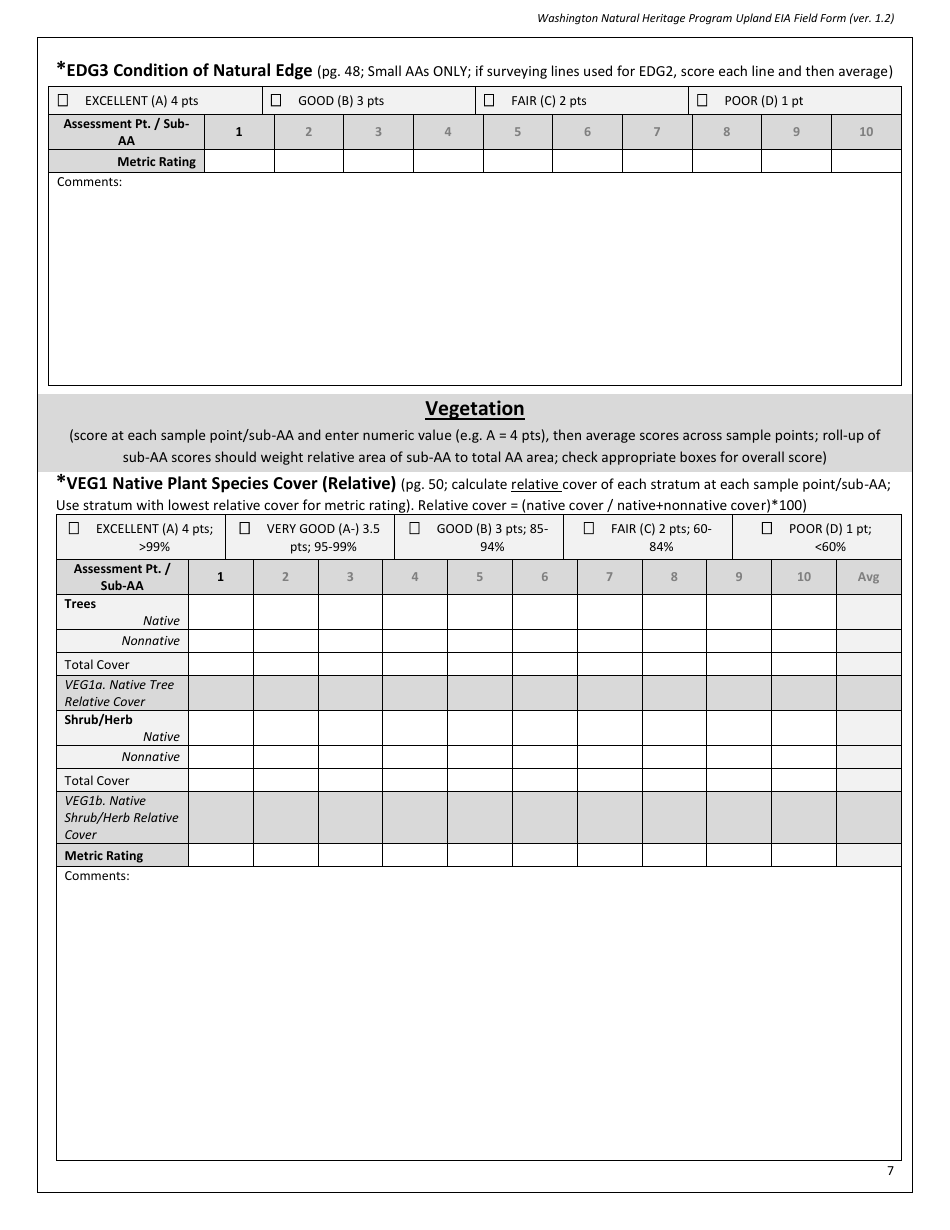 Washington Upland Eia Field Form - Washington Natural Heritage Program ...