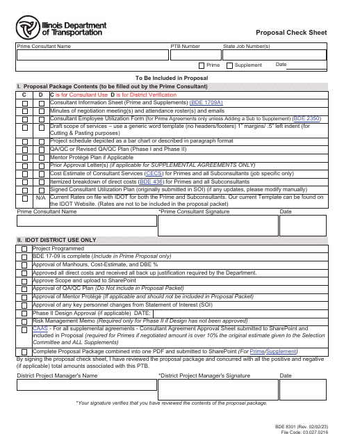 Form BDE8301 Proposal Check Sheet - Illinois