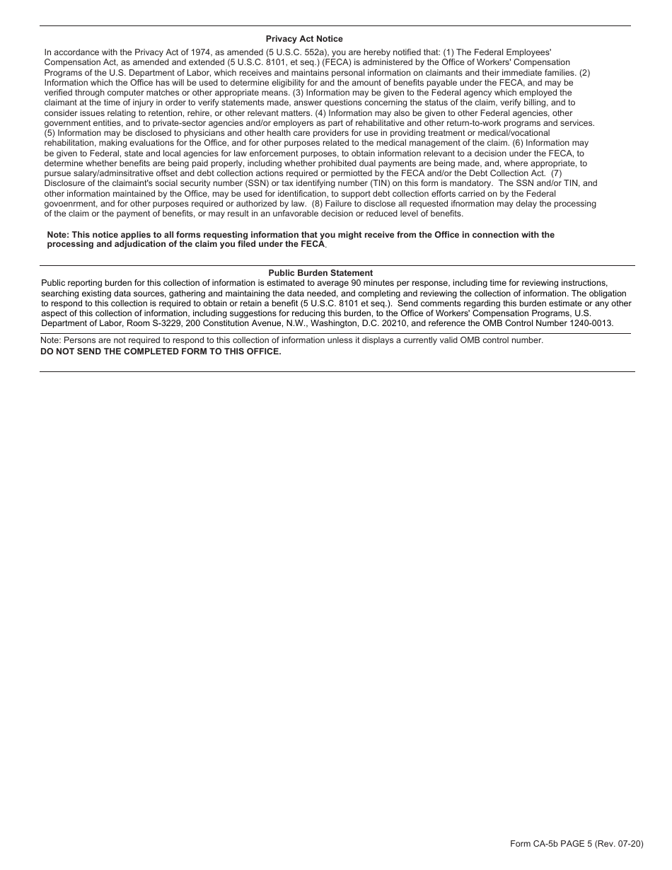Form CA-5B Claim for Compensation by Parents, Brothers, Sisters, Grandparents, or Grandchildren, Page 5