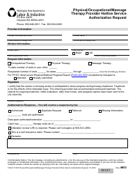 Document preview: Form F245-417-000 Physical/Occupational/Massage Therapy Provider Hotline Service Authorization Request - Washington