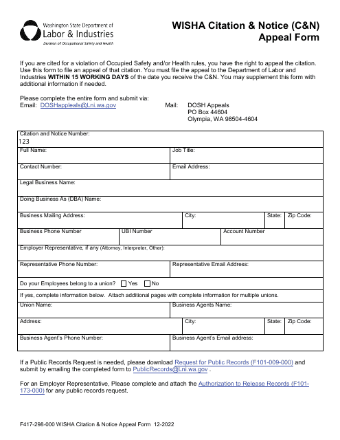 Form F417-298-000  Printable Pdf