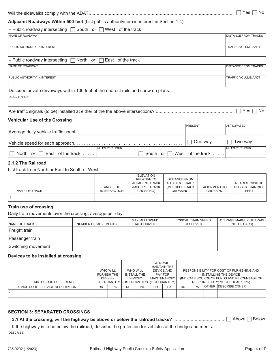 Form 735-9202 Railroad-Highway Public Crossing Safety Application - Oregon, Page 4