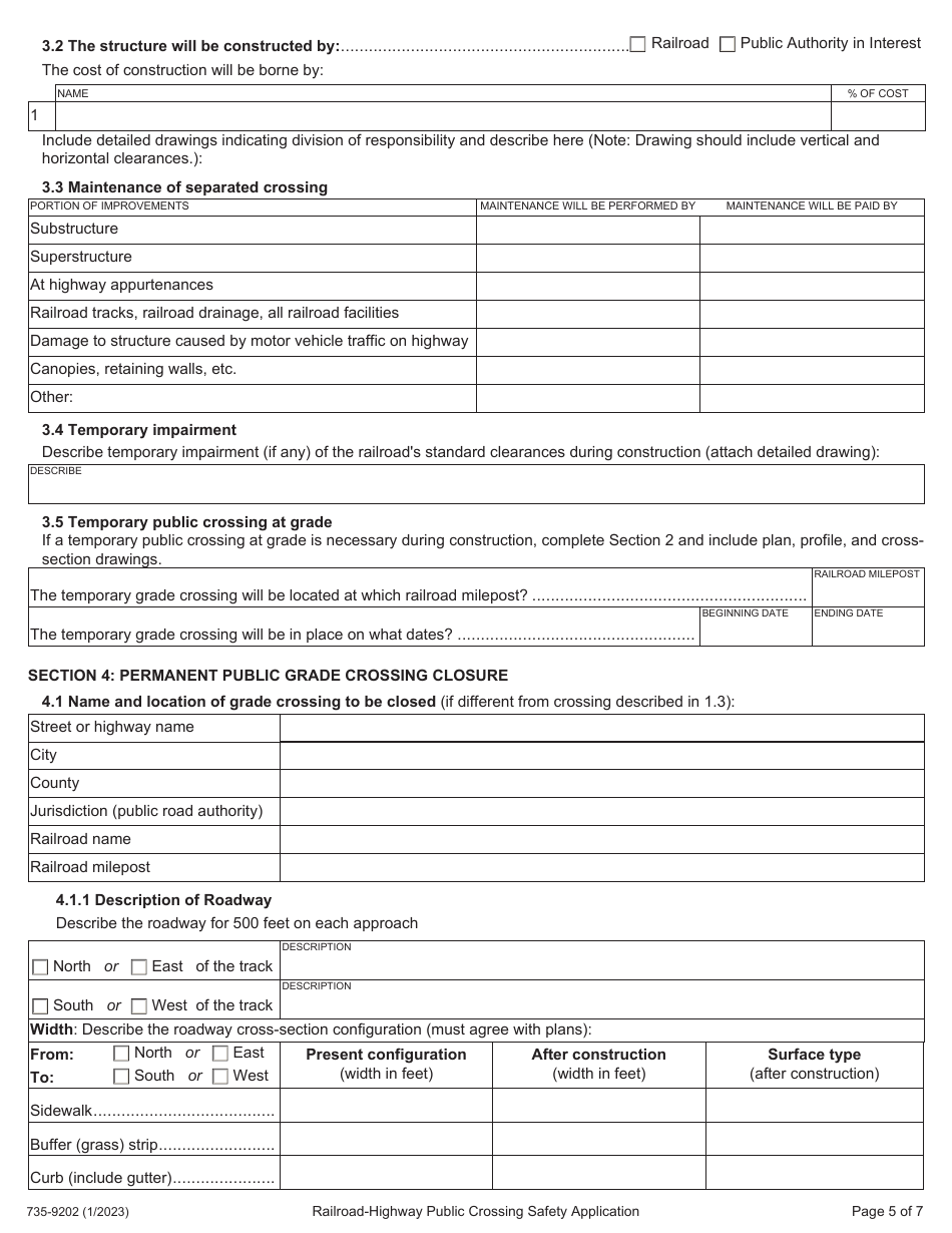 Form 735-9202 Railroad-Highway Public Crossing Safety Application - Oregon, Page 5