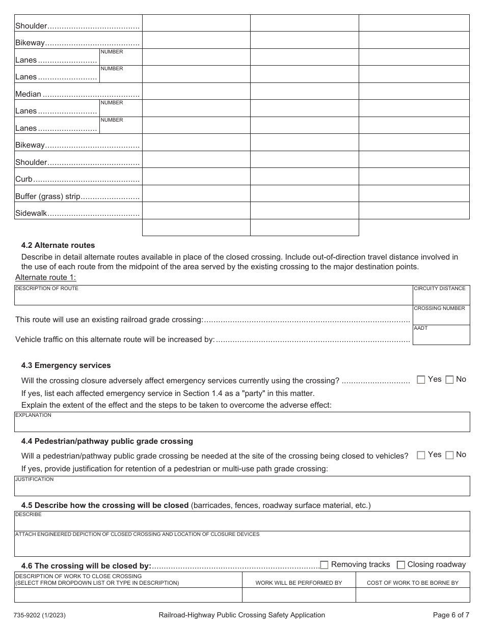 Form 735-9202 Railroad-Highway Public Crossing Safety Application - Oregon, Page 6