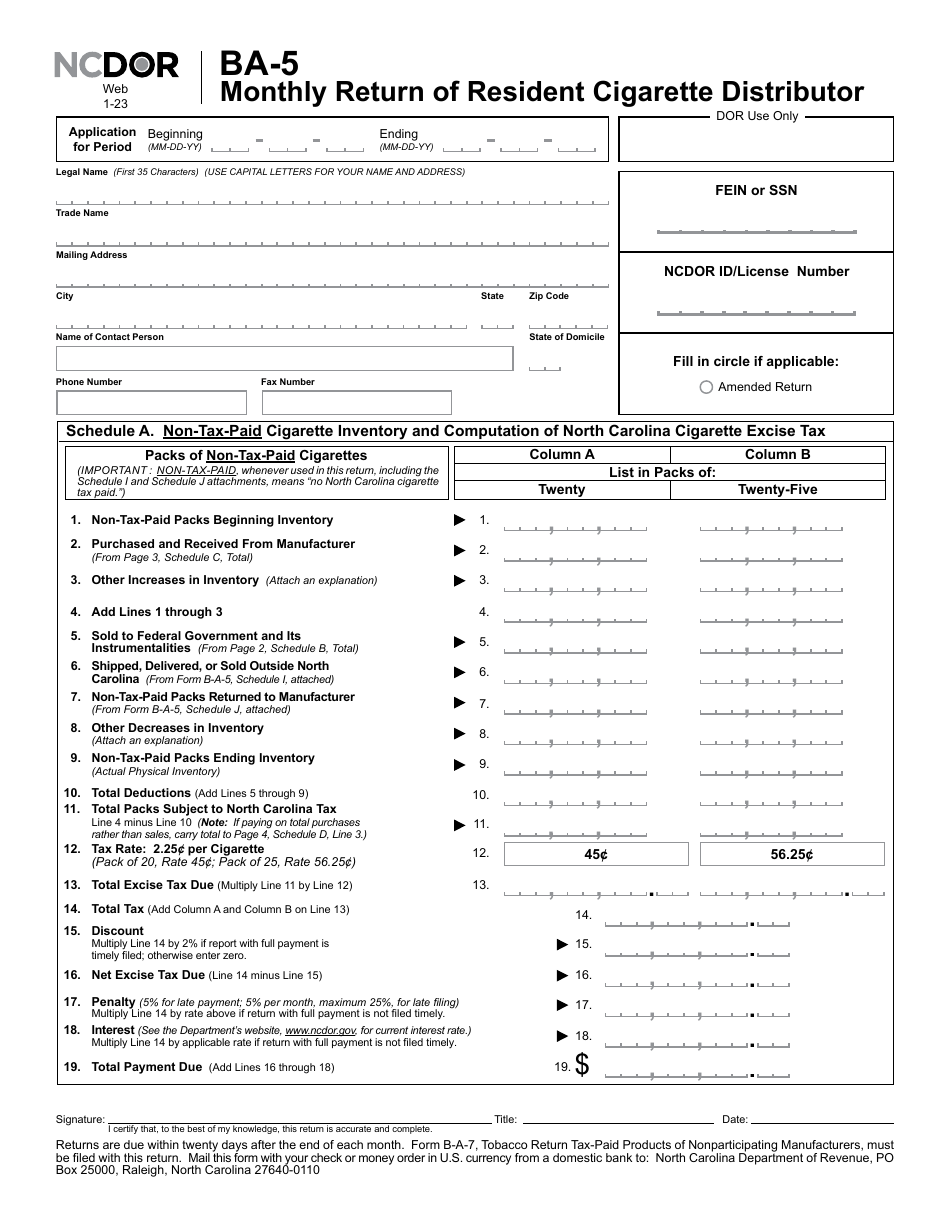 Form BA5 Fill Out, Sign Online and Download Printable PDF, North