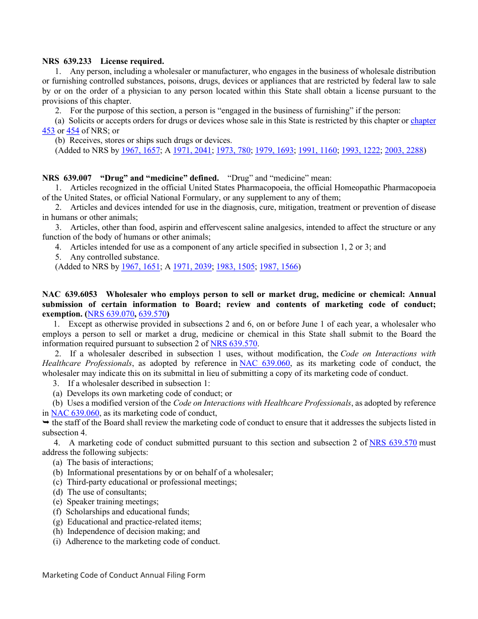 Marketing Code of Conduct Annual Filing Form - Nevada, Page 6