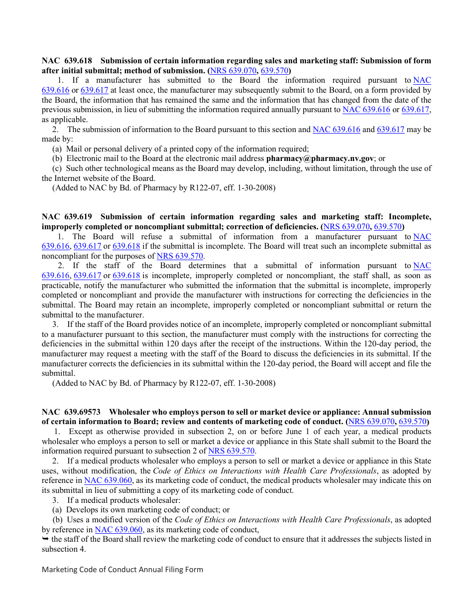 Marketing Code of Conduct Annual Filing Form - Nevada, Page 9