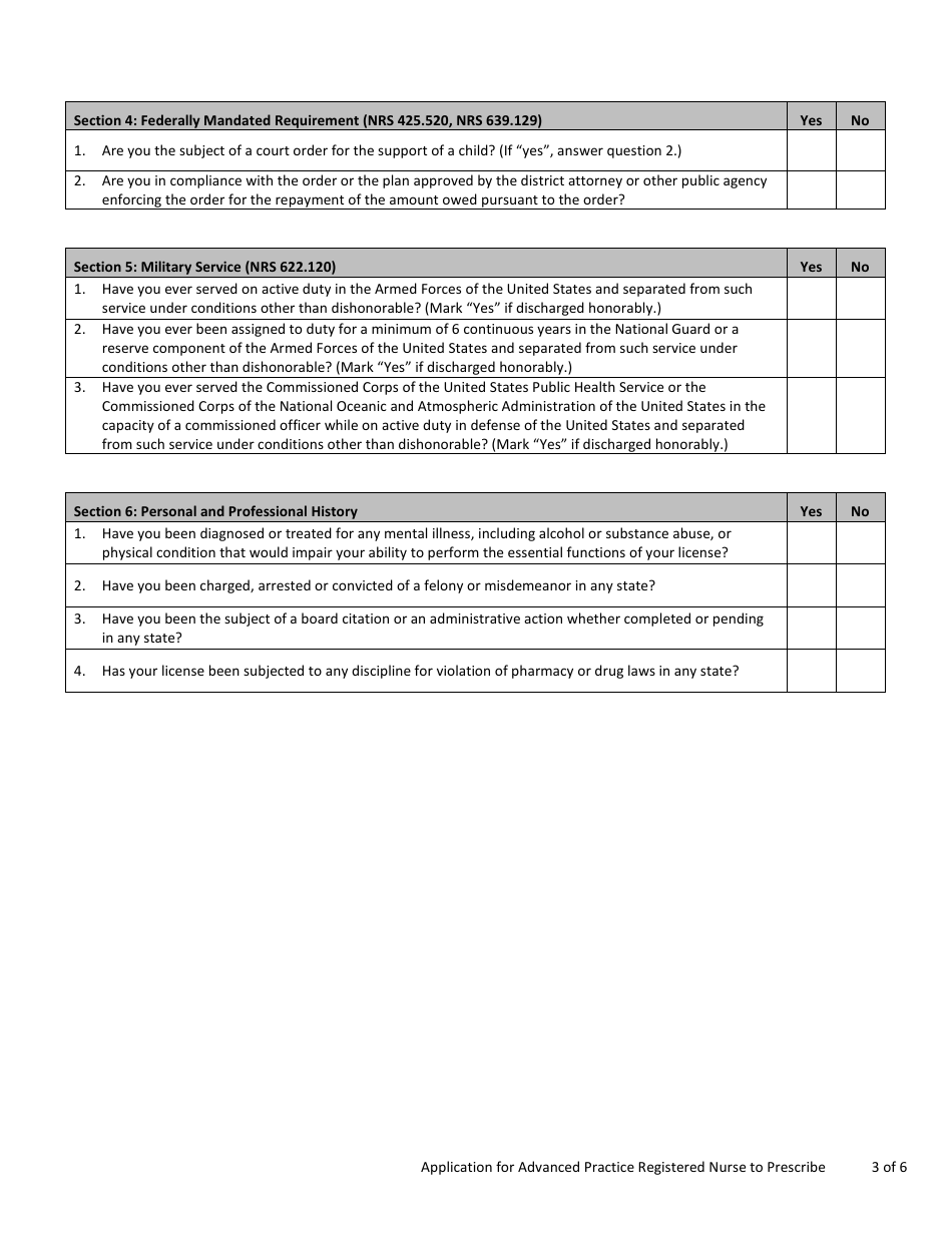 Application for Advanced Practice Registered Nurse (Aprn) - Prescribe / Controlled Substance Registration Application - Nevada, Page 3