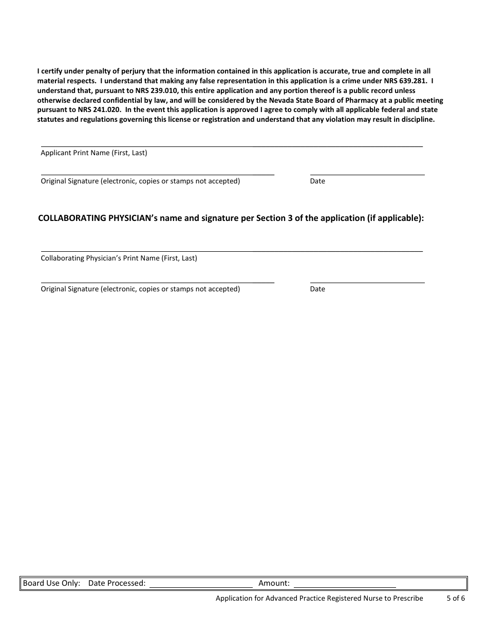 Application for Advanced Practice Registered Nurse (Aprn) - Prescribe / Controlled Substance Registration Application - Nevada, Page 5