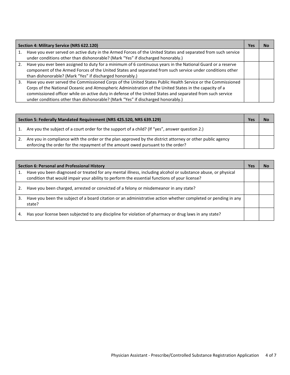 Physician Assistant (Pa) - Prescribe / Controlled Substance Registration Application - Nevada, Page 4