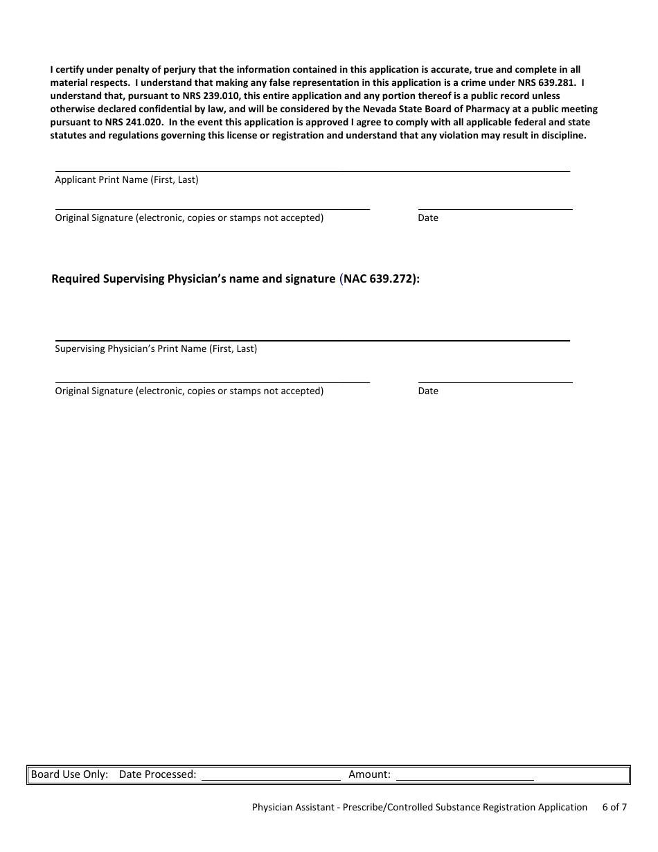 Physician Assistant (Pa) - Prescribe / Controlled Substance Registration Application - Nevada, Page 6