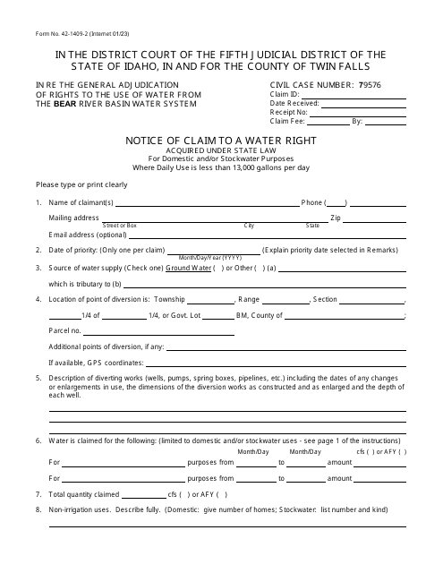 Form 42-1409-2  Printable Pdf