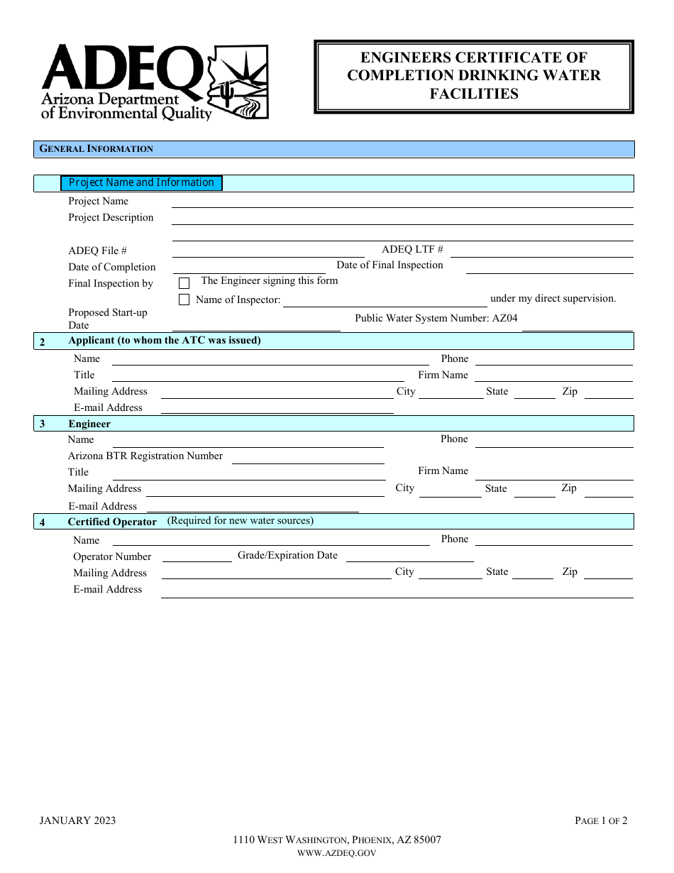 Approval of Construction Drinking Water Facilities - Arizona, Page 2