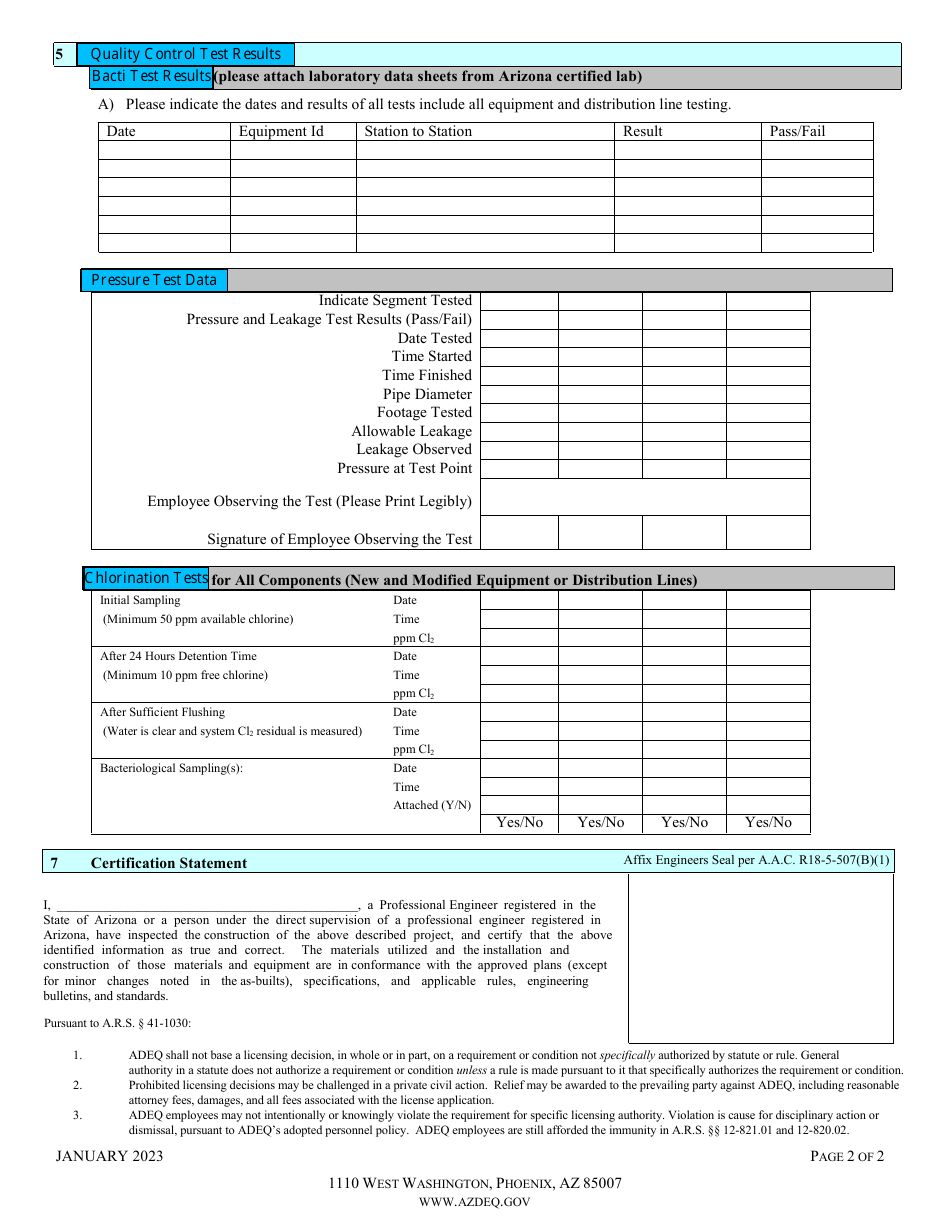 Approval of Construction Drinking Water Facilities - Arizona, Page 3