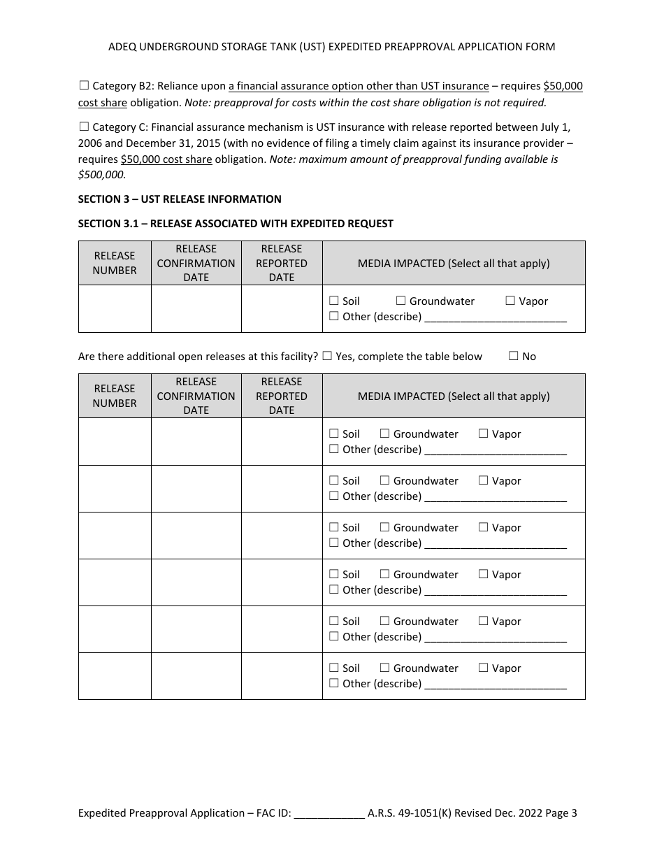 Ust Program Expedited Preapproval Application Under Arizona Revised Statutes (A.r.s.) 49-1051(K) - Arizona, Page 3