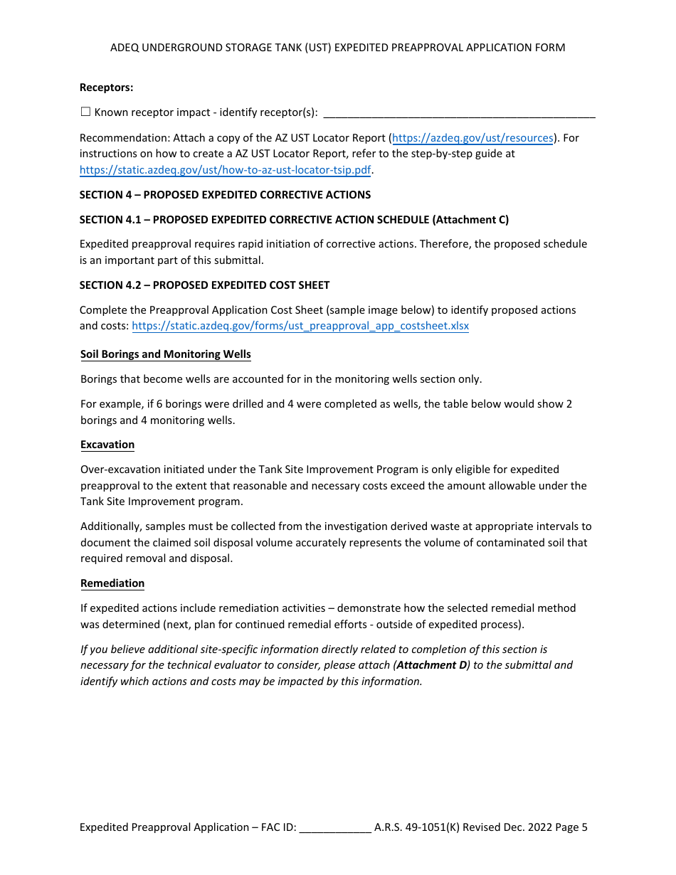 Ust Program Expedited Preapproval Application Under Arizona Revised Statutes (A.r.s.) 49-1051(K) - Arizona, Page 5