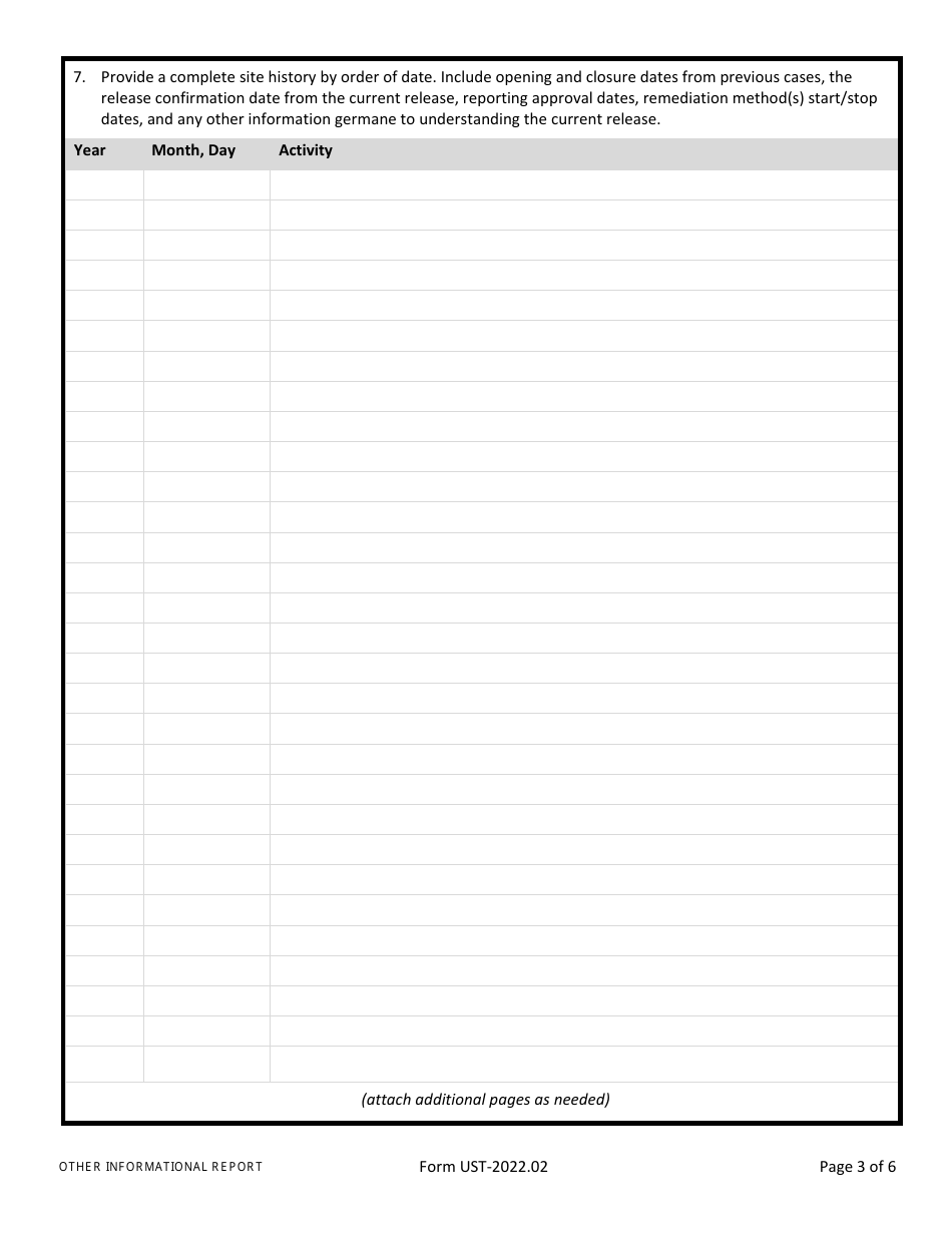 Form UST Site Characterization / Other Informational Report - Arizona, Page 3