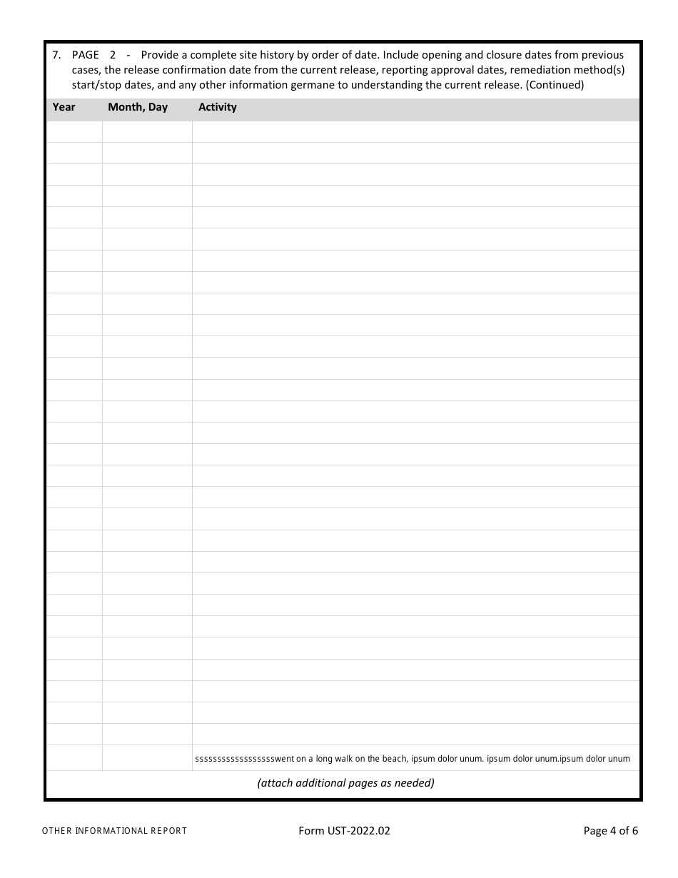 Form UST Site Characterization / Other Informational Report - Arizona, Page 4
