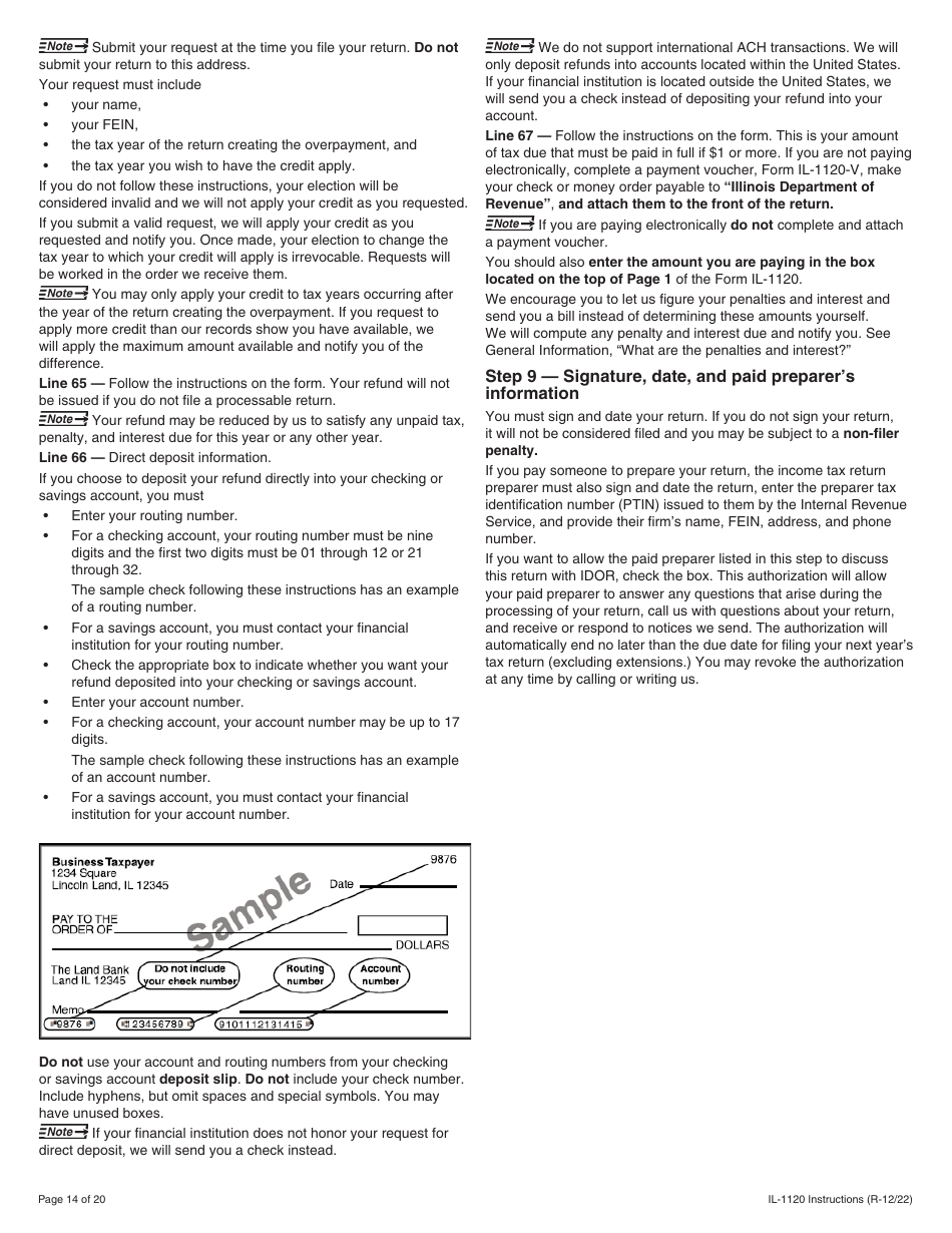 Instructions for Form IL-1120 Corporation Income and Replacement Tax Return - Illinois, Page 14