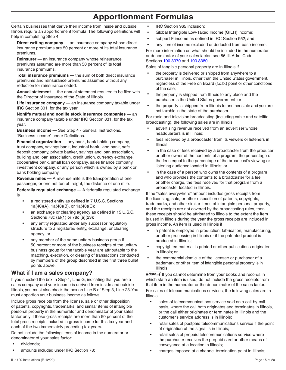 Instructions for Form IL-1120 Corporation Income and Replacement Tax Return - Illinois, Page 15