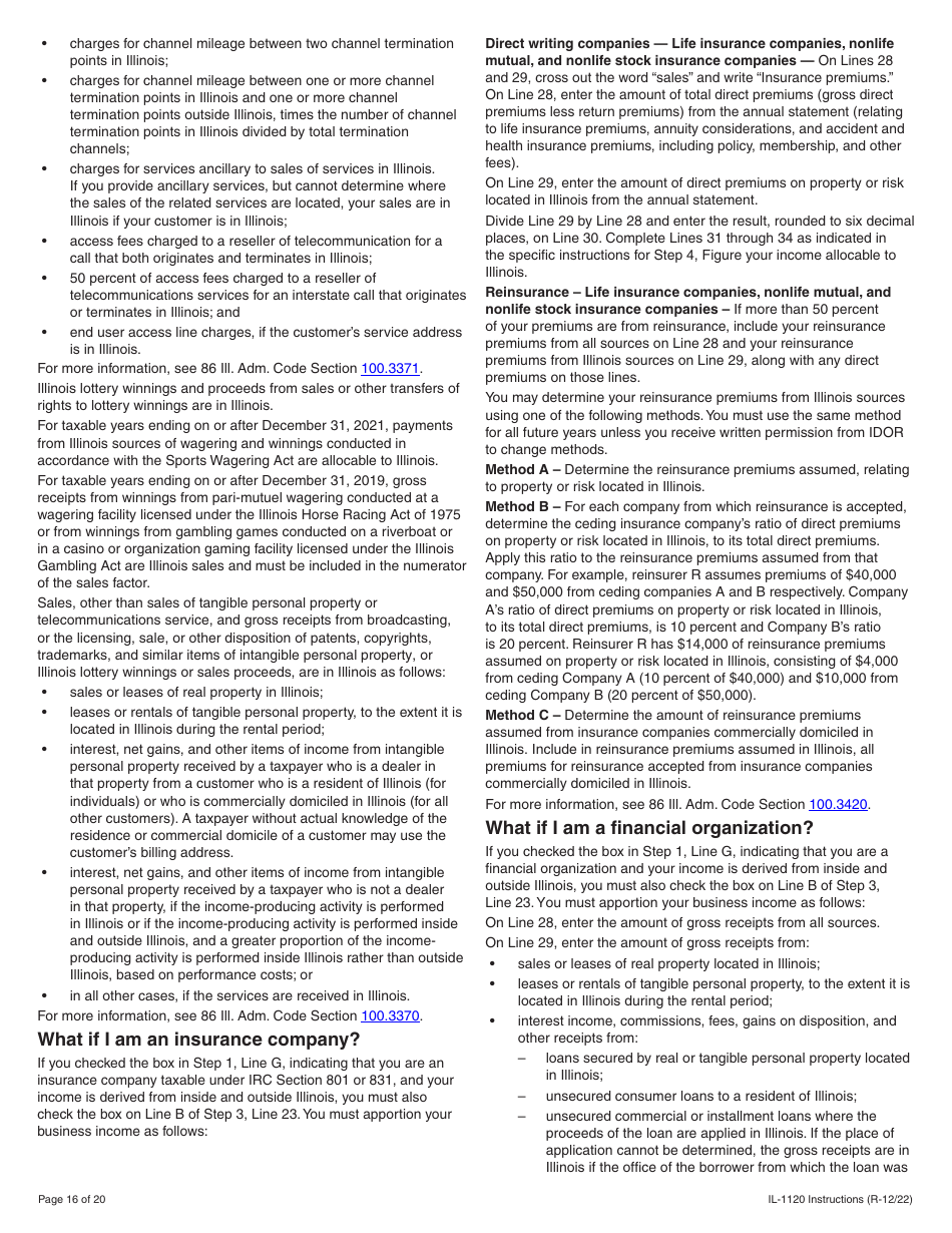 Instructions for Form IL-1120 Corporation Income and Replacement Tax Return - Illinois, Page 16