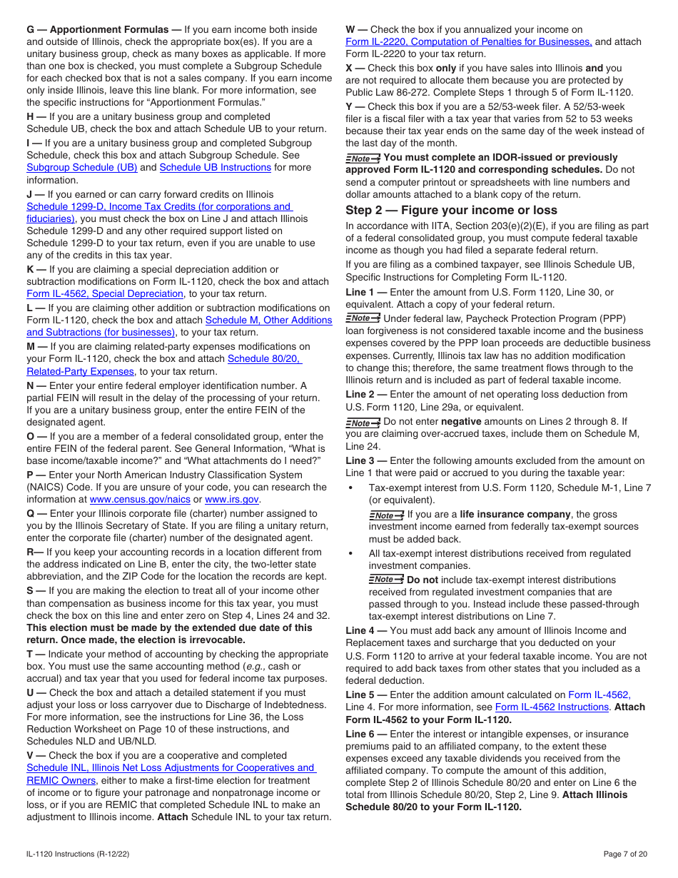 Instructions for Form IL-1120 Corporation Income and Replacement Tax Return - Illinois, Page 7