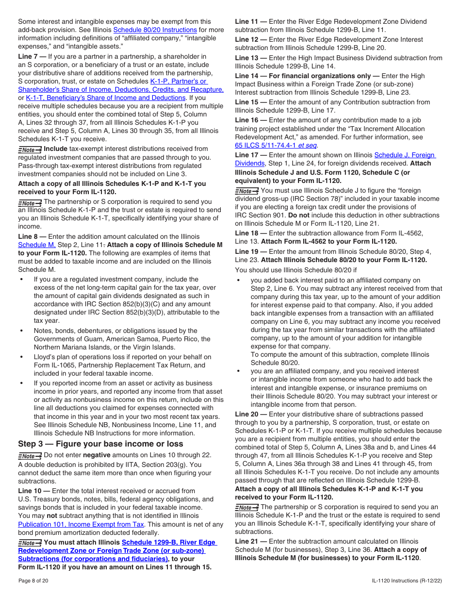 Instructions for Form IL-1120 Corporation Income and Replacement Tax Return - Illinois, Page 8