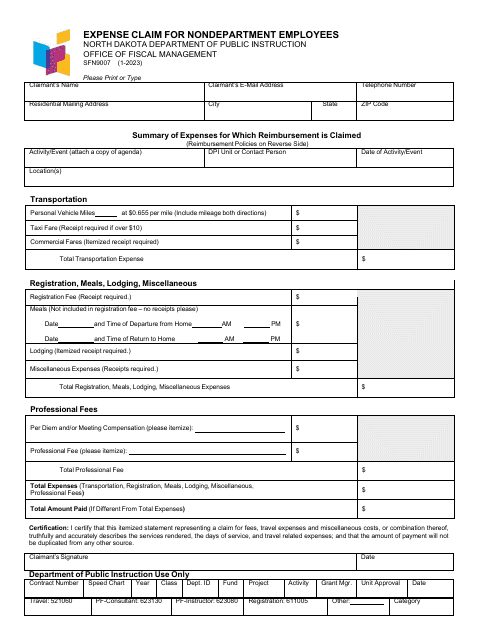 Form SFN9007  Printable Pdf