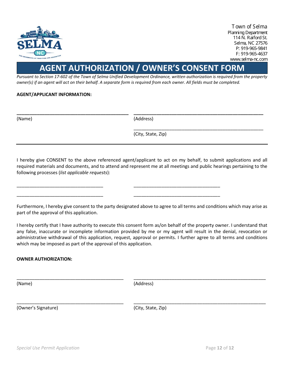 Special Use Permit Application - Town of Selma, North Carolina, Page 12