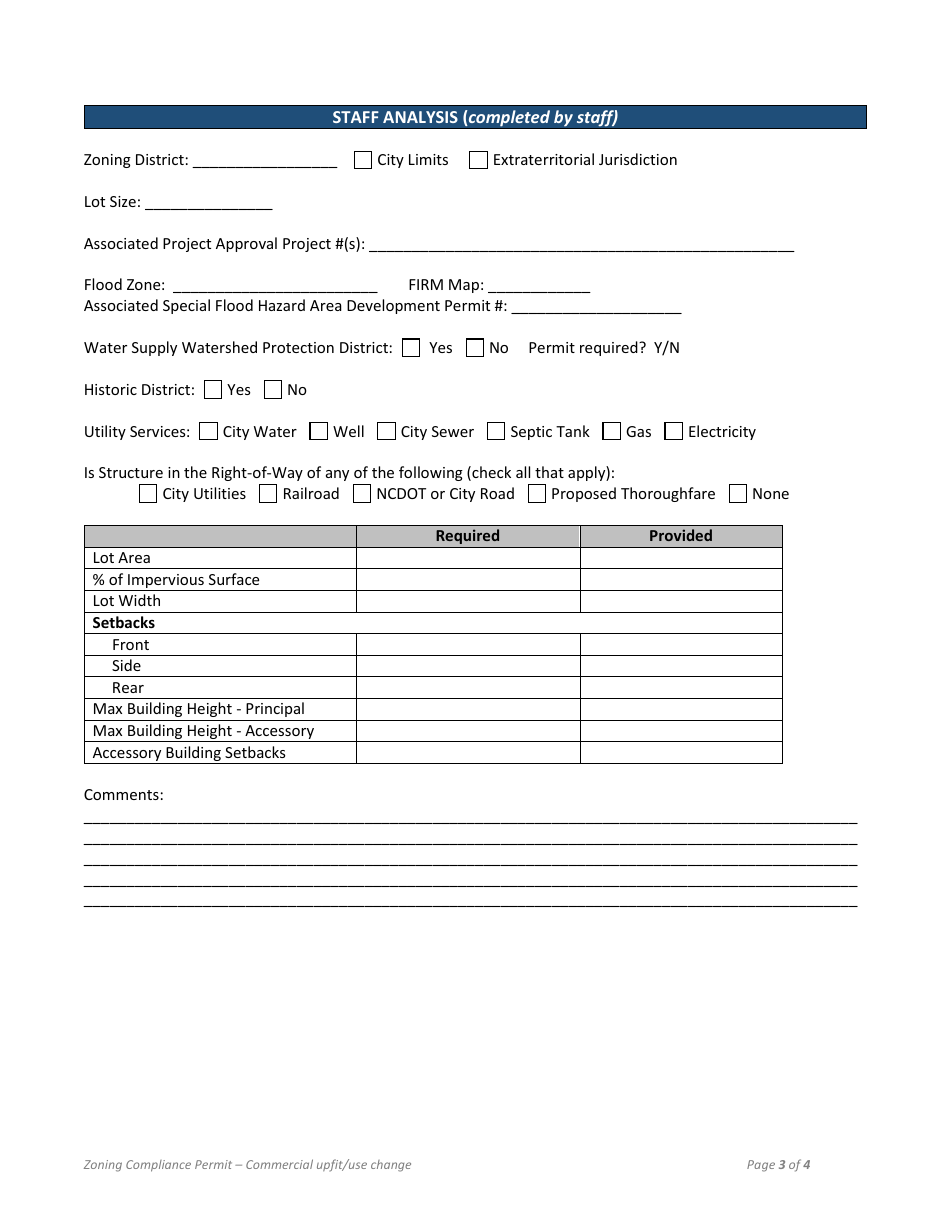 Zoning Permit Application - Commercial Use Change / Upfit / Tenant - Town of Selma, North Carolina, Page 3