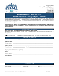 Document preview: Zoning Permit Application - Commercial Use Change/Upfit/Tenant - Town of Selma, North Carolina