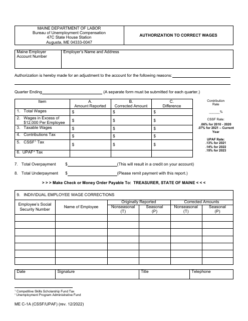 Form ME C-1A (CSSF/UPAF)  Printable Pdf