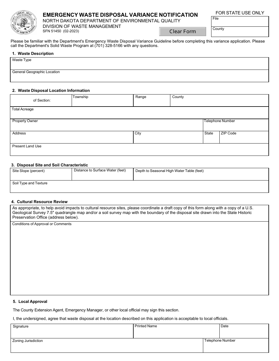 Form SFN51450 Download Fillable PDF or Fill Online Emergency Waste