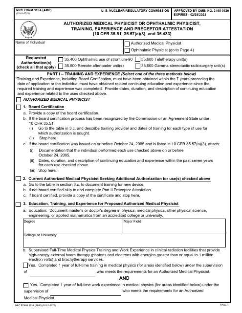 NRC Form 313A (AMP)  Printable Pdf