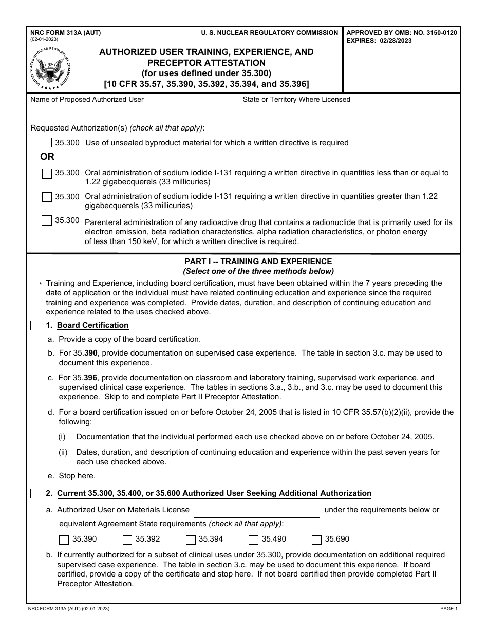 NRC Form 313A (AUT) - Fill Out, Sign Online And Download Fillable PDF ...