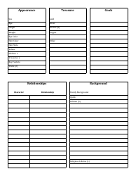 Legendary Lives Character Sheet Template, Page 2